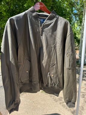 Ralph Lauren Olive Green Leather Bomber Jacket